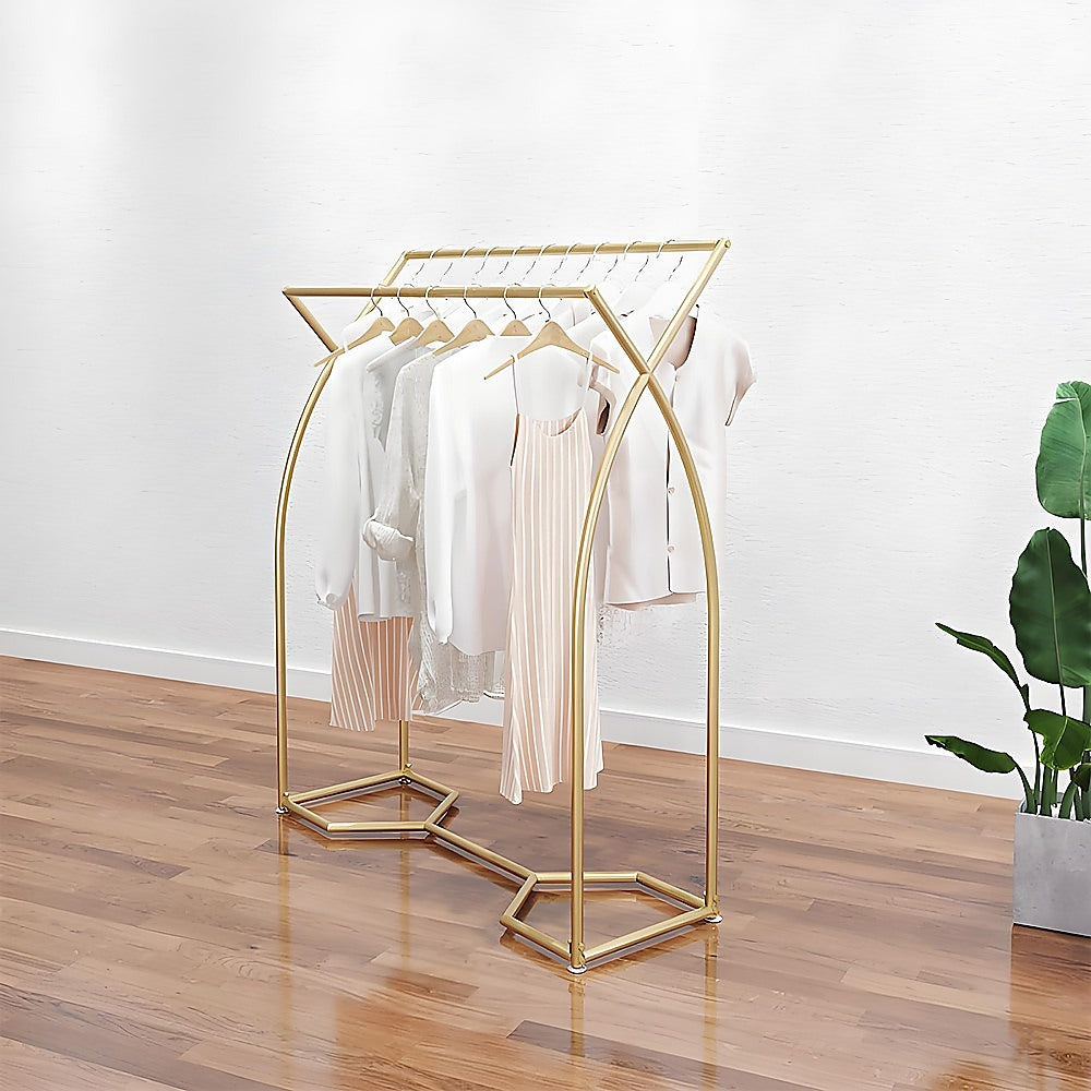 Retail: Commercial Clothing Garment Rack Retail Shop in Gold