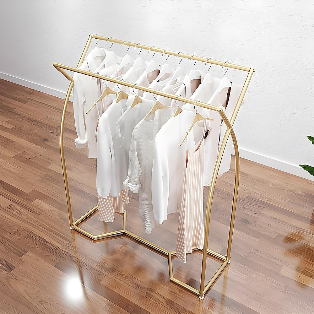 Retail: Commercial Clothing Garment Rack Retail Shop in Gold