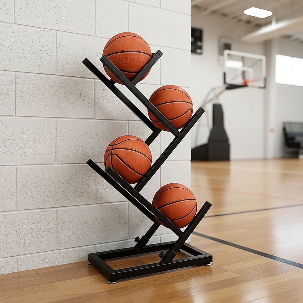 Ball Trolley Rack Display Stand For Basketball Football Storage Heavy Duty Rolling Organiser For Sports Equipment