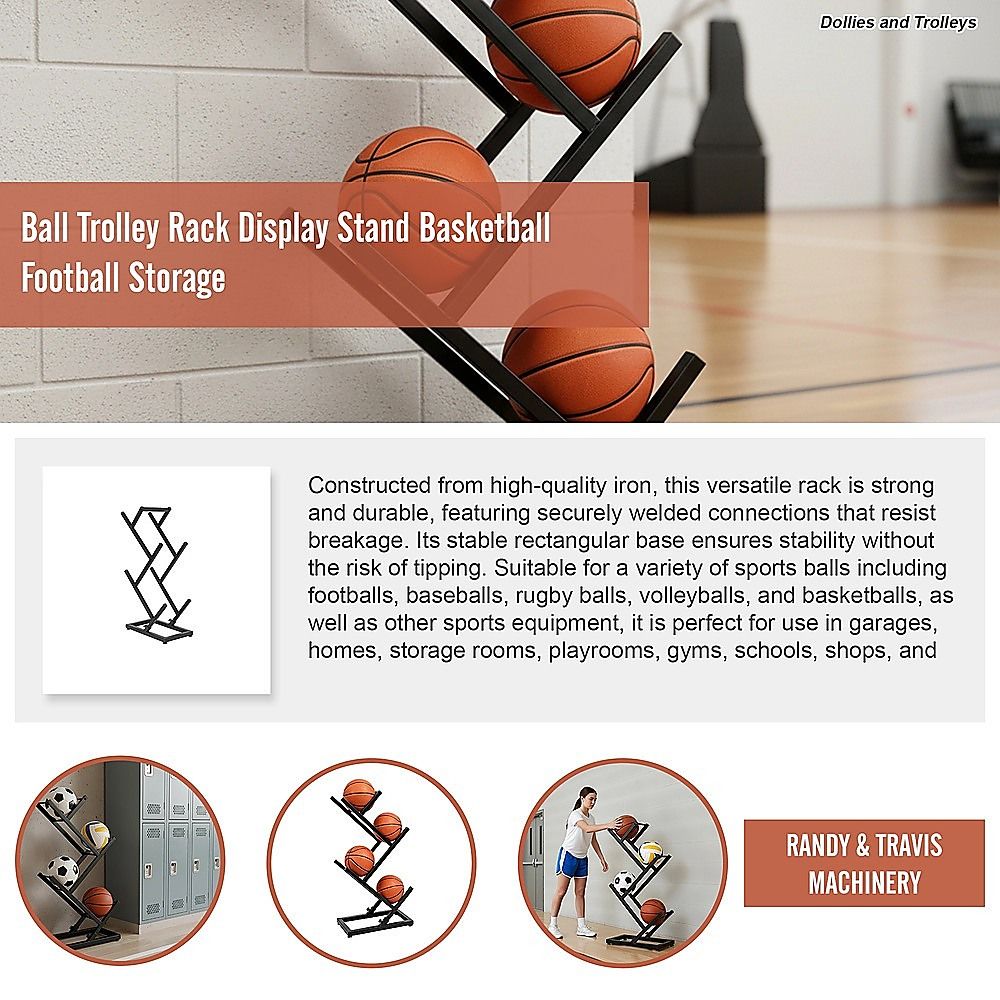 Ball Trolley Rack Display Stand For Basketball Football Storage Heavy Duty Rolling Organiser For Sports Equipment