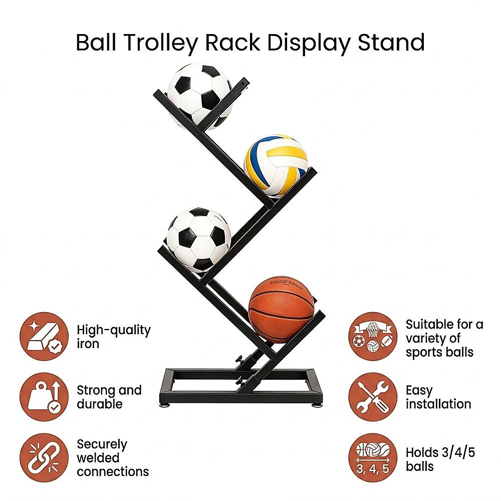 Ball Trolley Rack Display Stand For Basketball Football Storage Heavy Duty Rolling Organiser For Sports Equipment