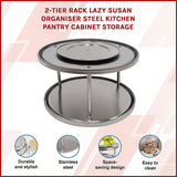 2-Tier Rack Lazy Susan Organiser Steel Kitchen Pantry Cabinet Storage