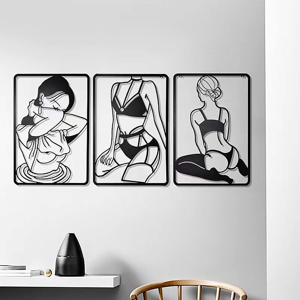 Garden Ornaments: 3pc Modern Metal Wall Art Decor Abstract Minimalist Decoration