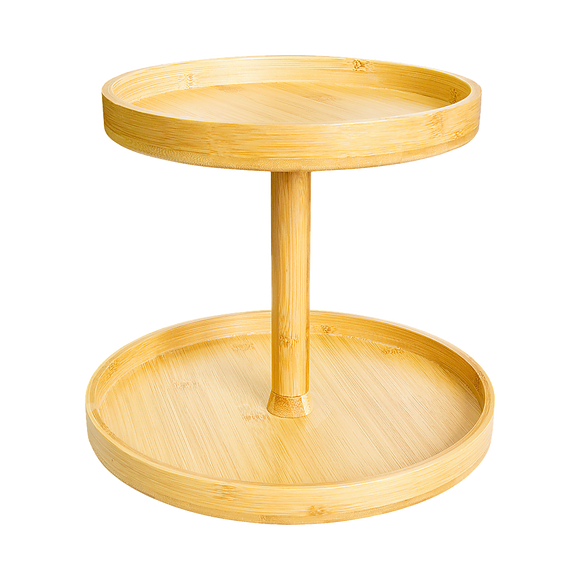 2-Tier Bamboo Lazy Susan Turntable Organizer for Kitchen Counter Cabinet