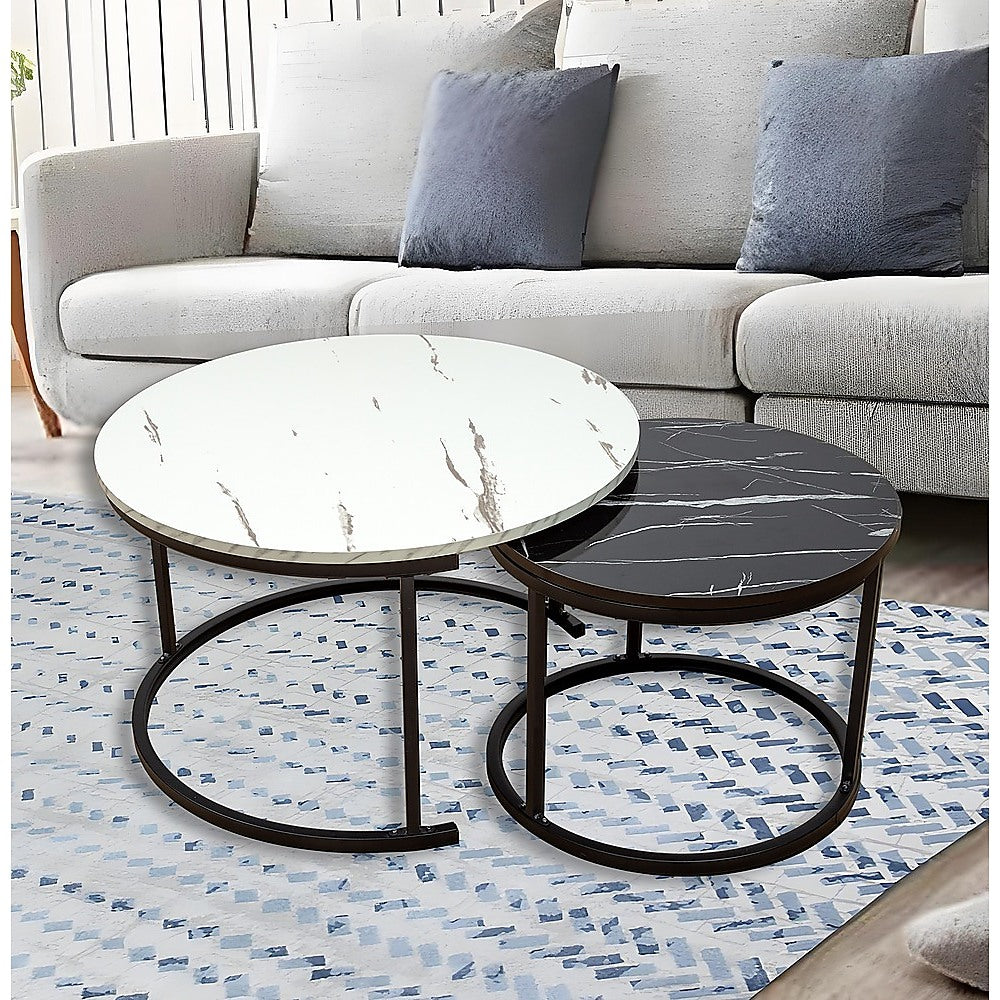 Coffee Tables: Coffee Table Round Marble Design Nesting Side Furniture