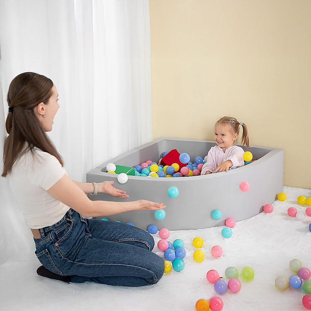 Ball Pits & Play Pens: Corner Ball Pit Playpen Enclosure  Safe Grey Play Area for Babies and Toddlers, Indoor or Outdoor