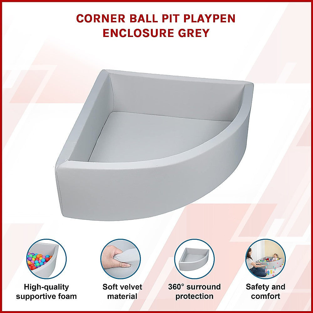 Ball Pits & Play Pens: Corner Ball Pit Playpen Enclosure  Safe Grey Play Area for Babies and Toddlers, Indoor or Outdoor