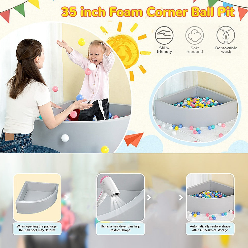 Ball Pits & Play Pens: Corner Ball Pit Playpen Enclosure  Safe Grey Play Area for Babies and Toddlers, Indoor or Outdoor