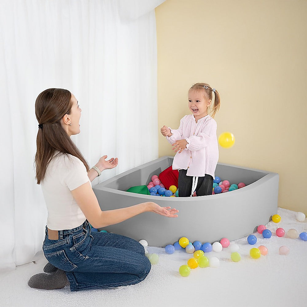 Ball Pits & Play Pens: Corner Ball Pit Playpen Enclosure  Safe Grey Play Area for Babies and Toddlers, Indoor or Outdoor