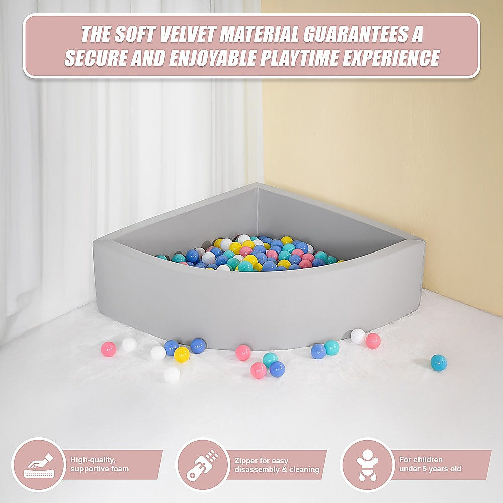 Ball Pits & Play Pens: Corner Ball Pit Playpen Enclosure  Safe Grey Play Area for Babies and Toddlers, Indoor or Outdoor