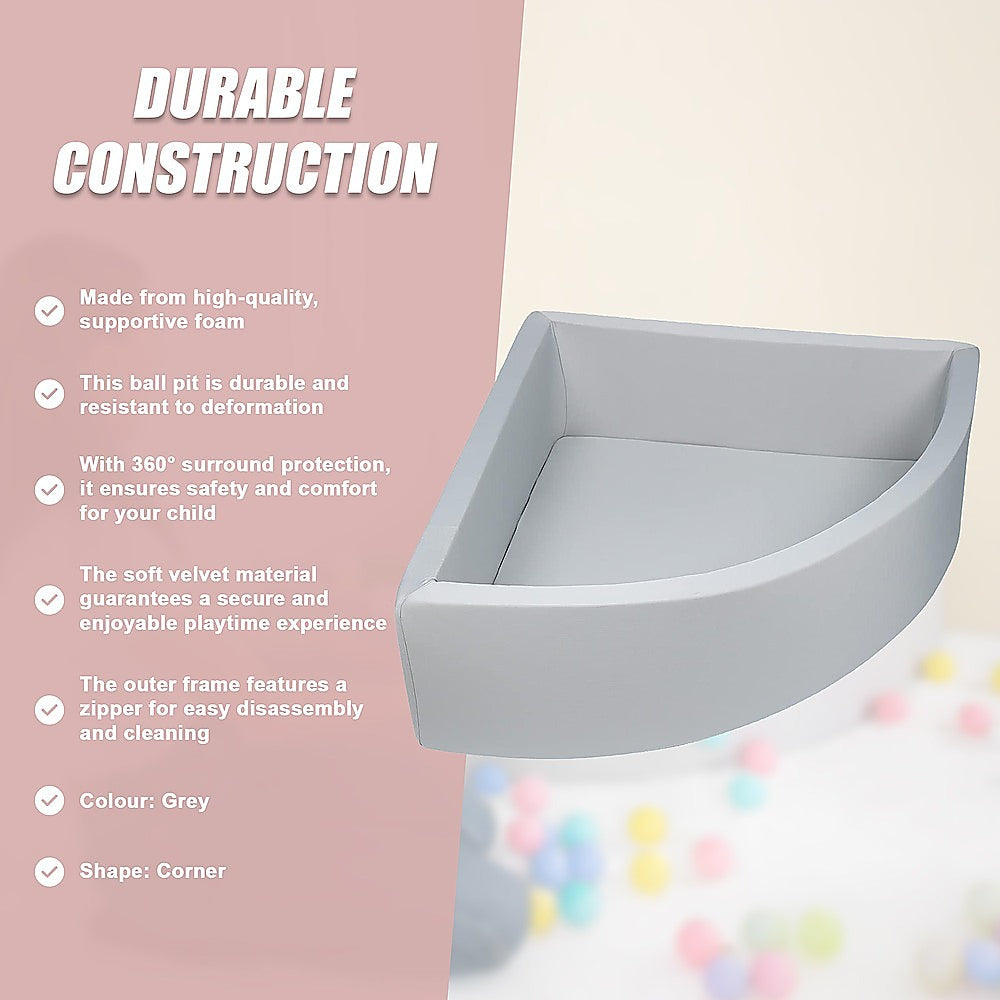 Ball Pits & Play Pens: Corner Ball Pit Playpen Enclosure  Safe Grey Play Area for Babies and Toddlers, Indoor or Outdoor