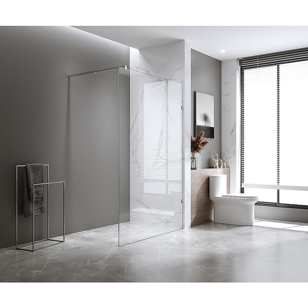 100x210cm Single Shower Glass Screen with Gold F-brackets & Square Pole