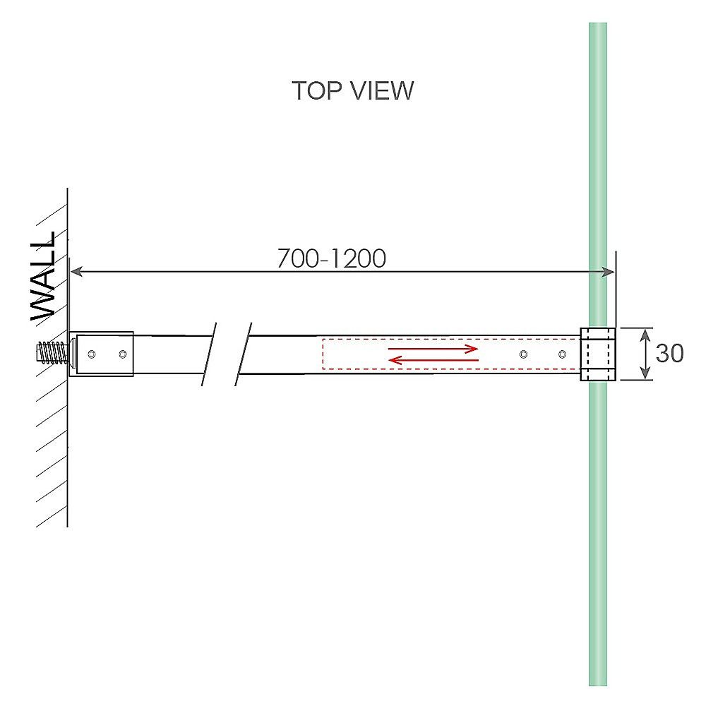 100x210cm Single Shower Glass Screen with Gold F-brackets & Square Pole