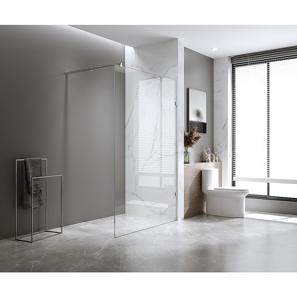 Shower Heads & Screens: 110x200cm Glass Shower Screen with Black U-brackets & Square Pole