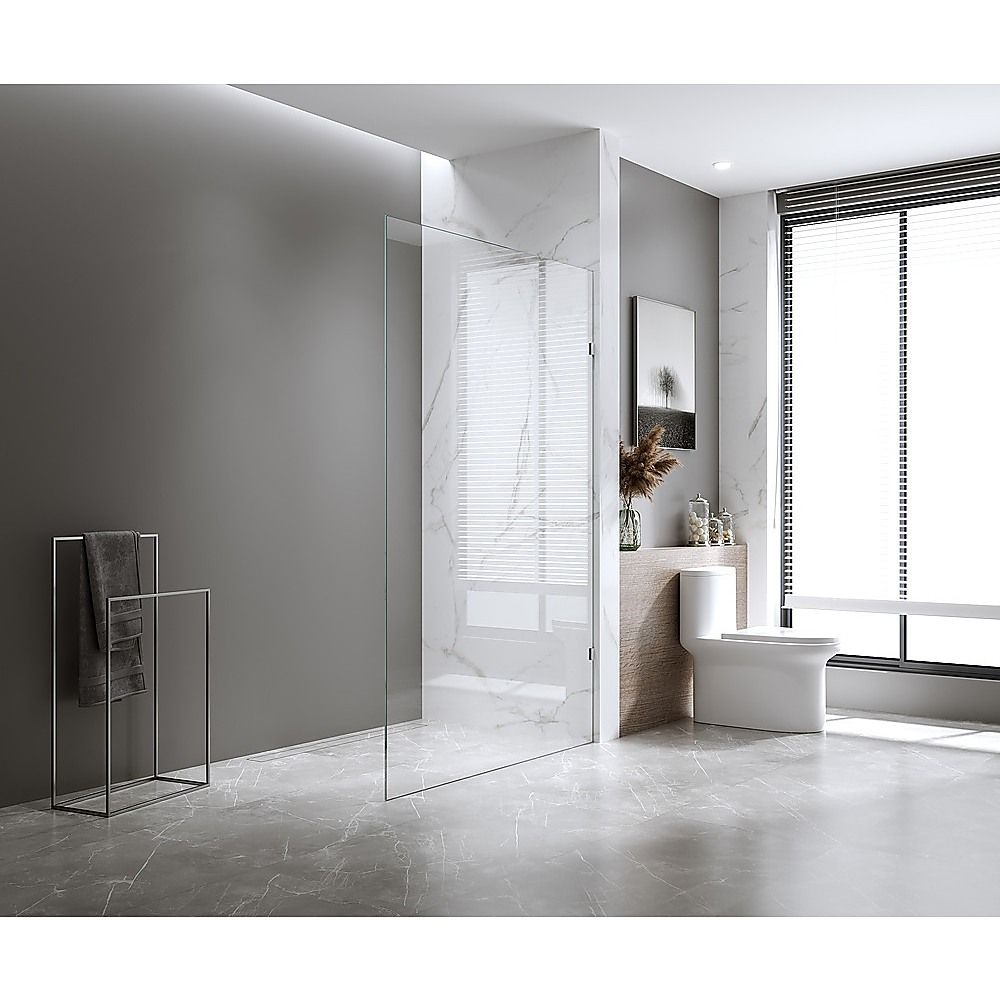 120x200cm Single Shower Glass Screen with Gold F-brackets & Round Pole