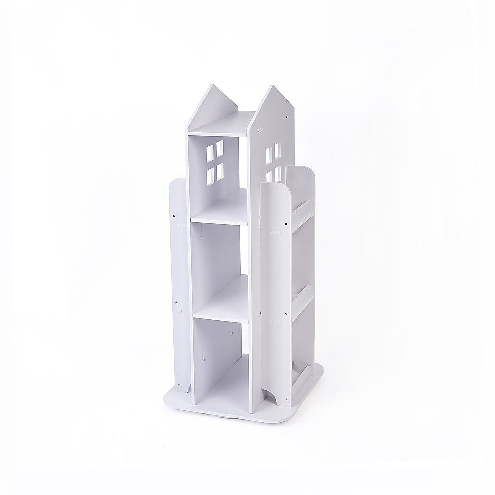 Bookcases & Shelves: Rotating Bookcase Bookshelf Kid's Book Organiser Rack Wooden Castle Display Shelf