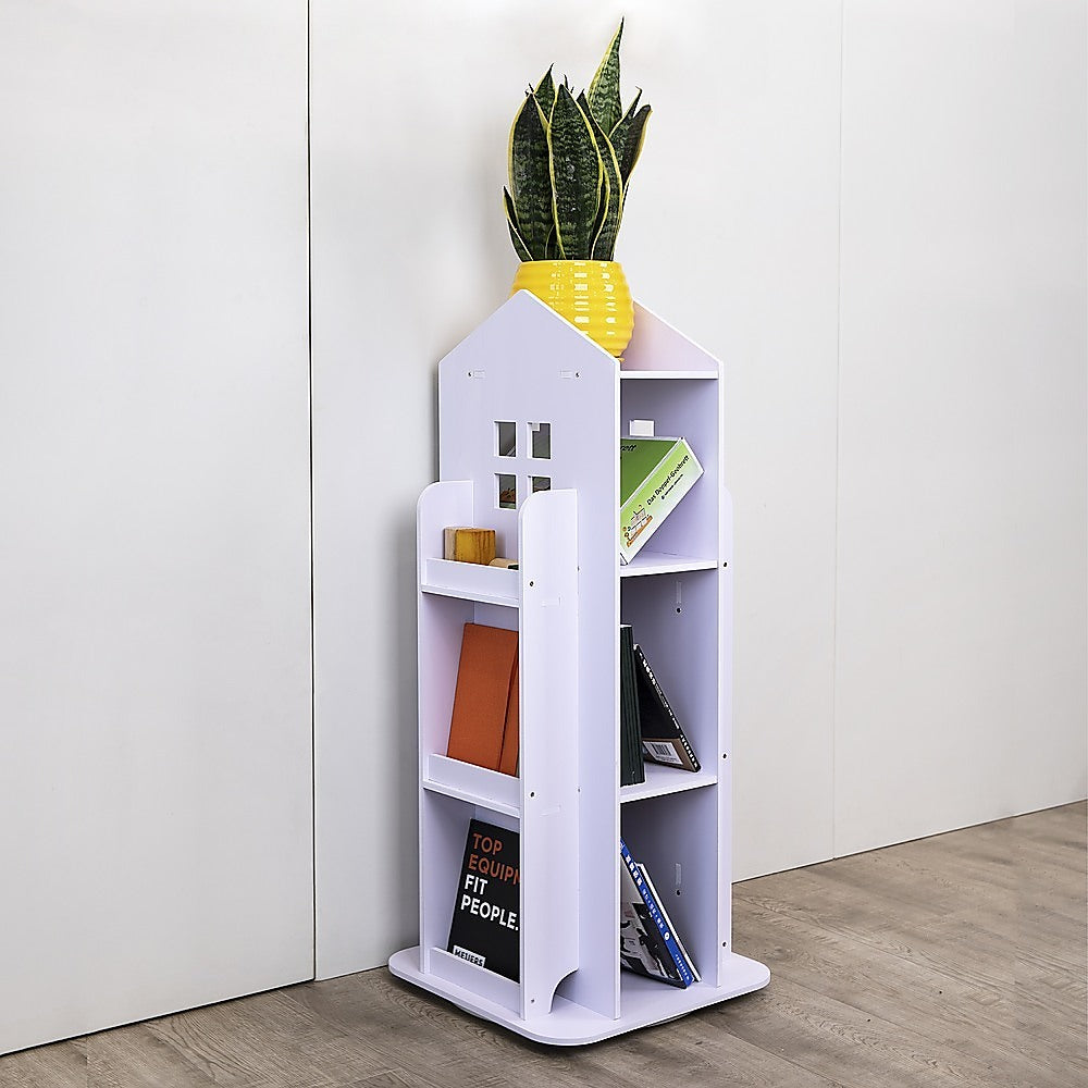 Bookcases & Shelves: Rotating Bookcase Bookshelf Kid's Book Organiser Rack Wooden Castle Display Shelf