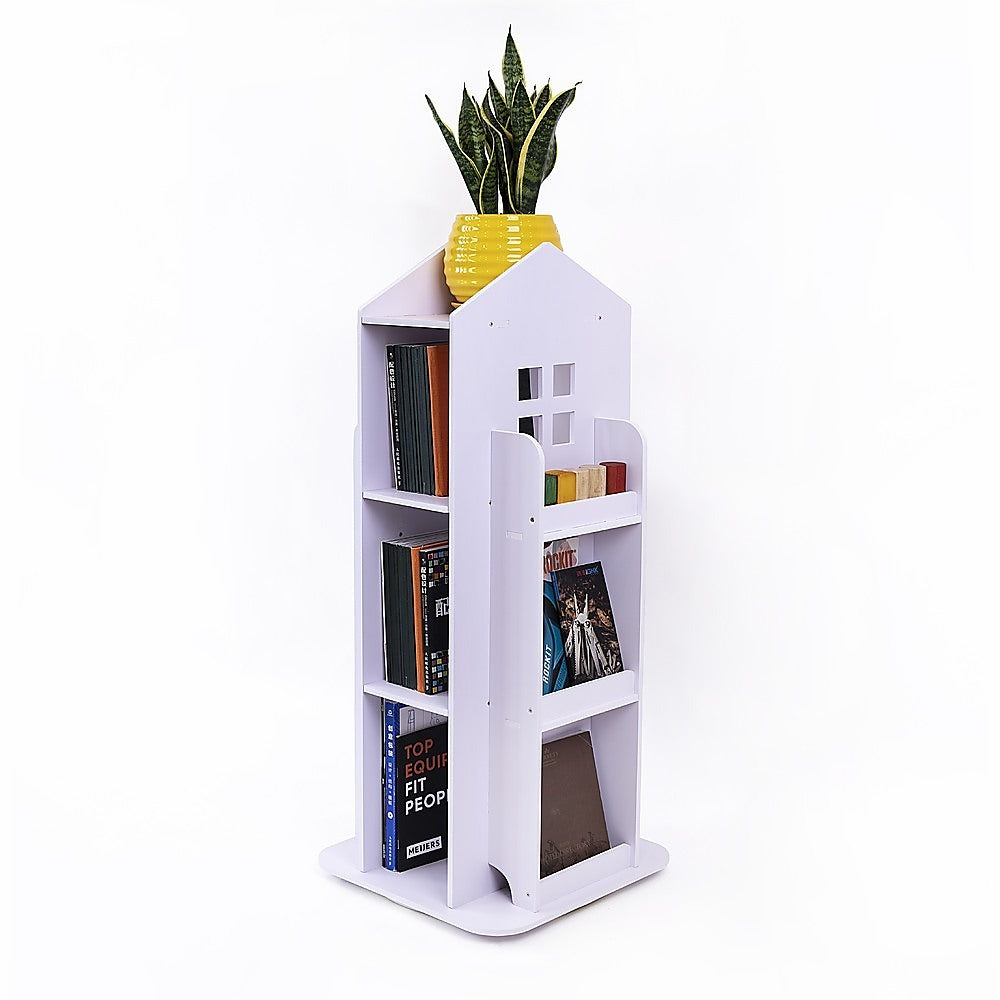 Bookcases & Shelves: Rotating Bookcase Bookshelf Kid's Book Organiser Rack Wooden Castle Display Shelf