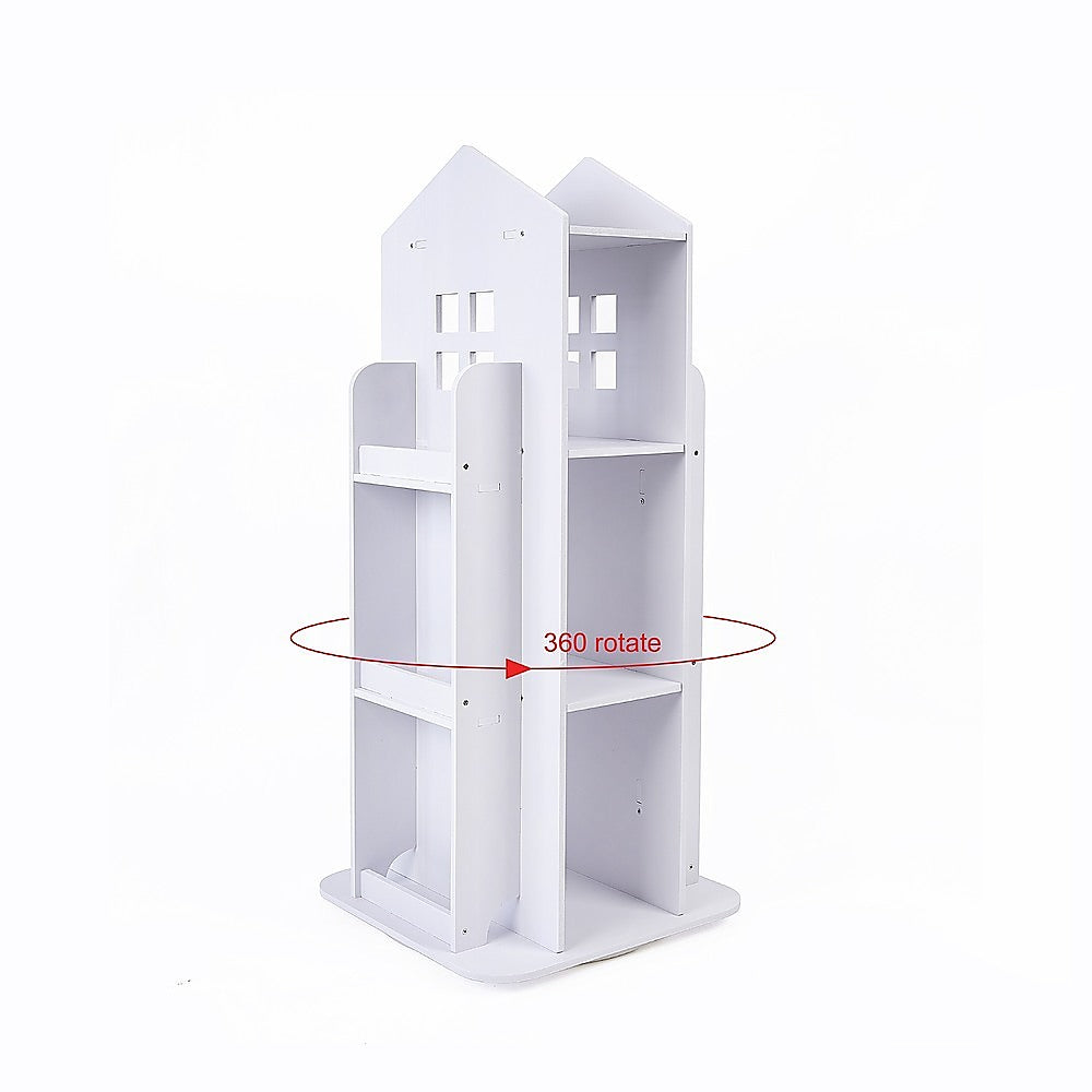 Bookcases & Shelves: Rotating Bookcase Bookshelf Kid's Book Organiser Rack Wooden Castle Display Shelf