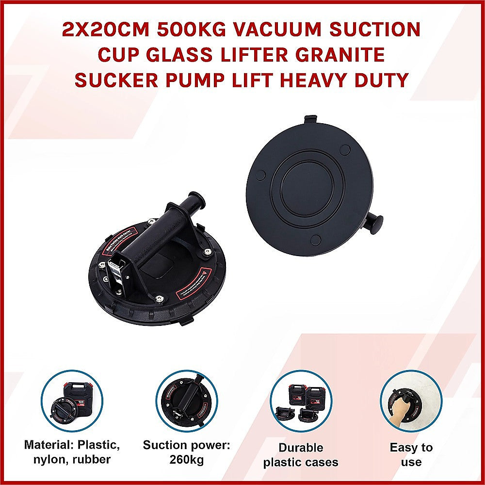 Kitchen & Bathroom DIY: 2x20cm 500kg Vacuum Suction Cup Glass Lifter Granite Sucker Pump Lift Heavy Duty