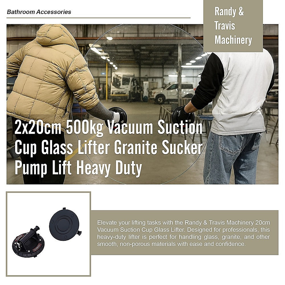 Kitchen & Bathroom DIY: 2x20cm 500kg Vacuum Suction Cup Glass Lifter Granite Sucker Pump Lift Heavy Duty