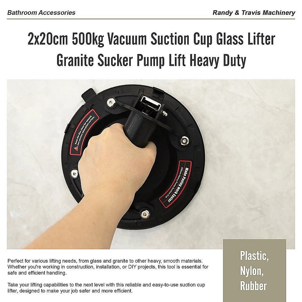 Kitchen & Bathroom DIY: 2x20cm 500kg Vacuum Suction Cup Glass Lifter Granite Sucker Pump Lift Heavy Duty