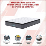 King Size Mattress: King Euro Top Pocket Spring Mattress  Motion Isolation Comfort with CertiPUR-US Certified Foam Layers