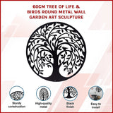 Garden Ornaments: 60cm Tree of Life & Birds Round Metal Wall Garden Art Sculpture