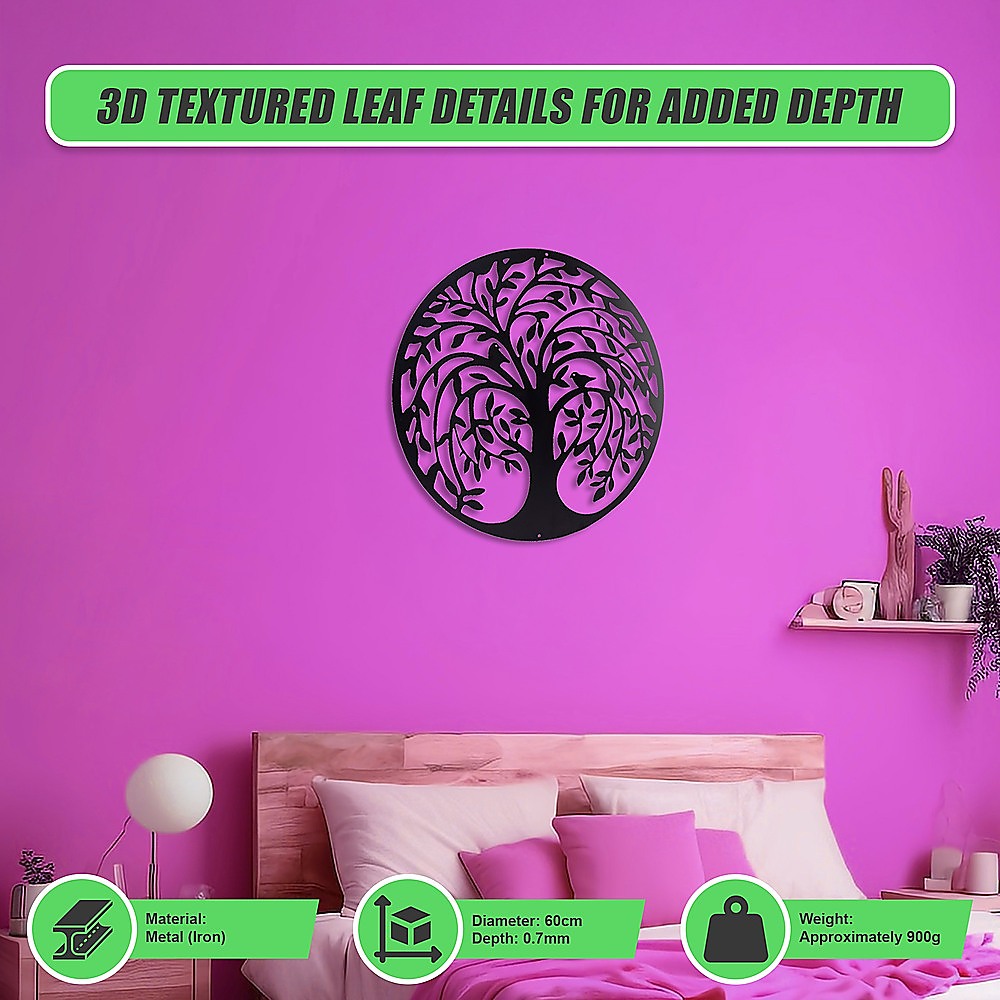 Garden Ornaments: 60cm Tree of Life & Birds Round Metal Wall Garden Art Sculpture
