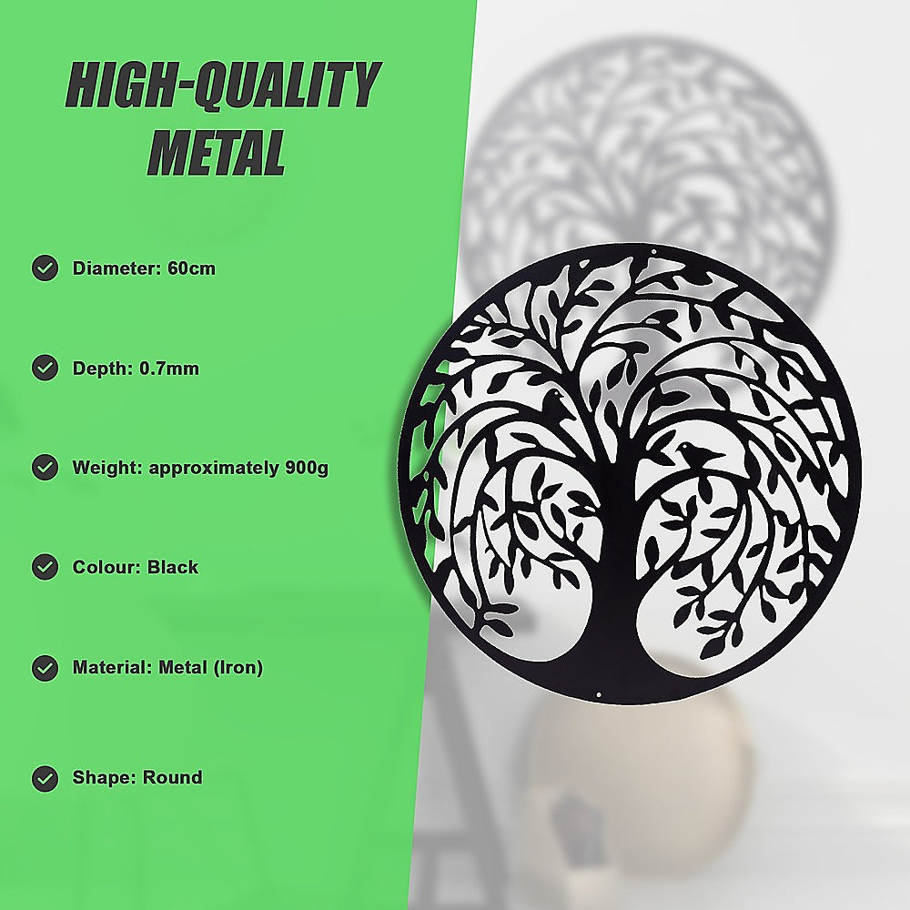 Garden Ornaments: 60cm Tree of Life & Birds Round Metal Wall Garden Art Sculpture