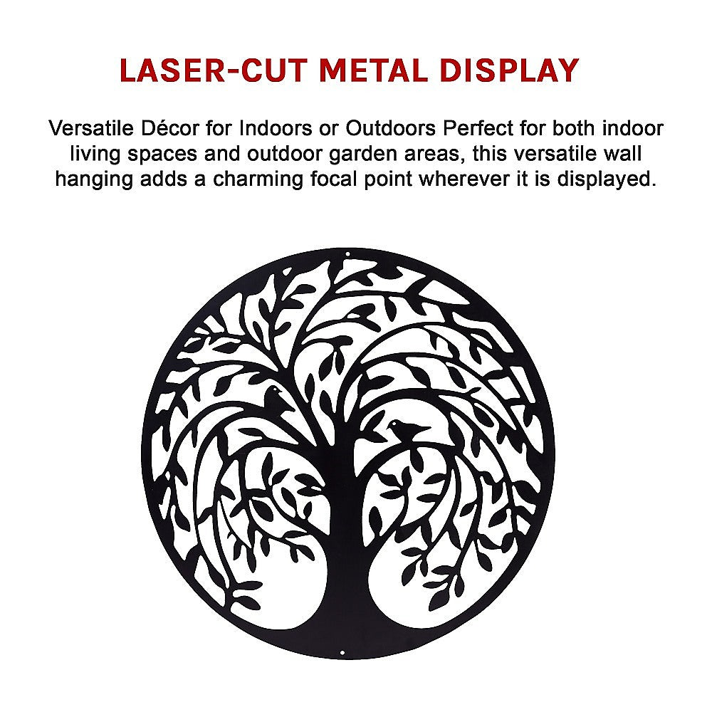 Garden Ornaments: 60cm Tree of Life & Birds Round Metal Wall Garden Art Sculpture