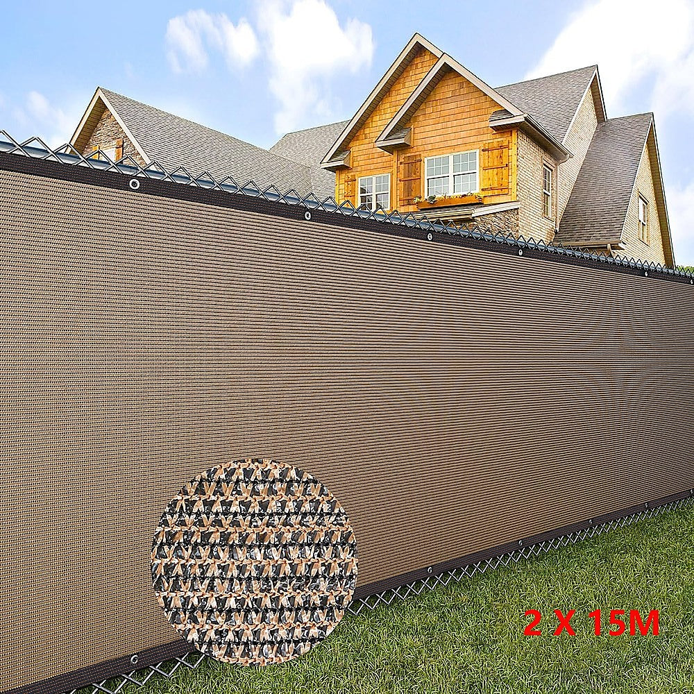 Umbrellas & Sunshades: 15m x 2m Fence Windscreen Privacy Screen Shade Cover Coffee Fabric Mesh Garden