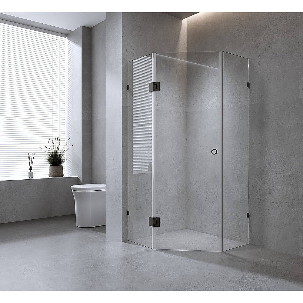 Shower Heads & Screens: 100cm Frameless Diamond Shower Screen  White F-Brackets with Durable Brass Hinges