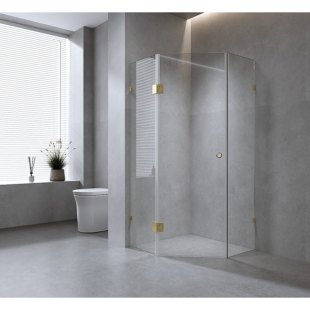 Shower Heads & Screens: 90cm Frameless Diamond Shower Screen  White F-Brackets Detailing with Durable SS Hinges