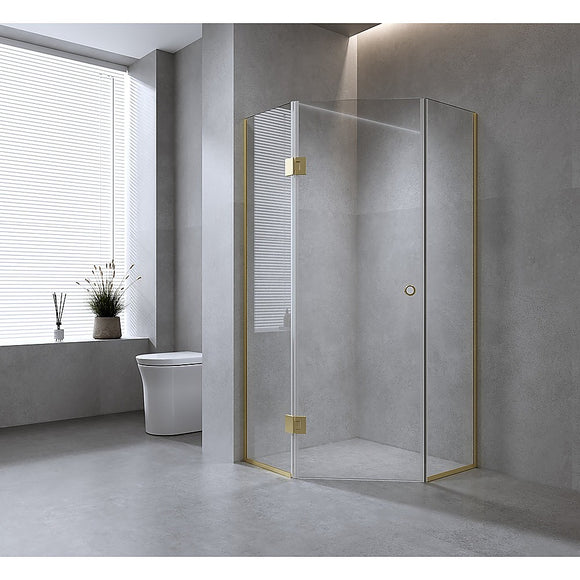 100cm Frameless Diamond Shower Screen with White Channels and SS Hinges & Round Handle