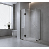 90cm Frameless Diamond Shower Screen with Black Channels and Brass Hinges & Round Handle