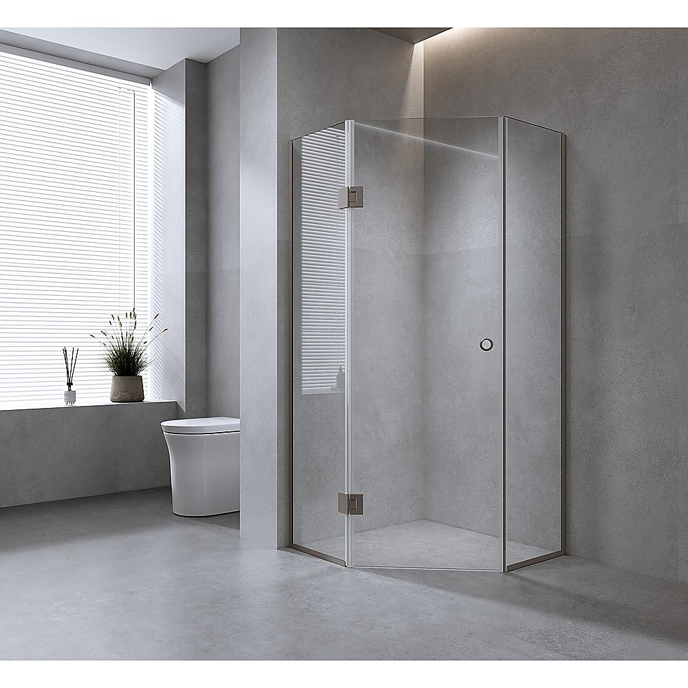 Shower Heads & Screens: 100cm Frameless Diamond Shower Screen with Gunmetal Channels and Brass Hinges