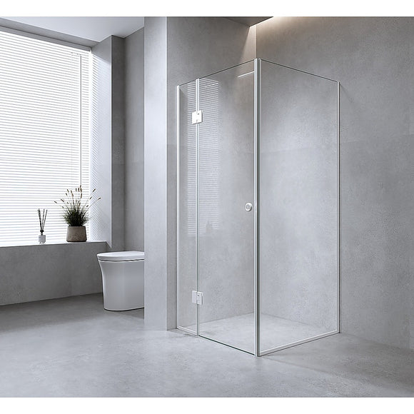 110x70cm Corner Frameless Shower Screen with Gunmetal Channel and SS Hinges