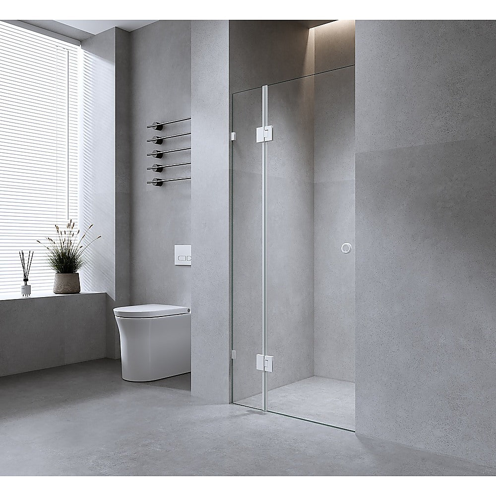 Shower Heads & Screens: 100cm Wall-to-Wall Frameless Shower Screen with Nickel Brackets, SS Hinges & Wall & Floor U Brackets