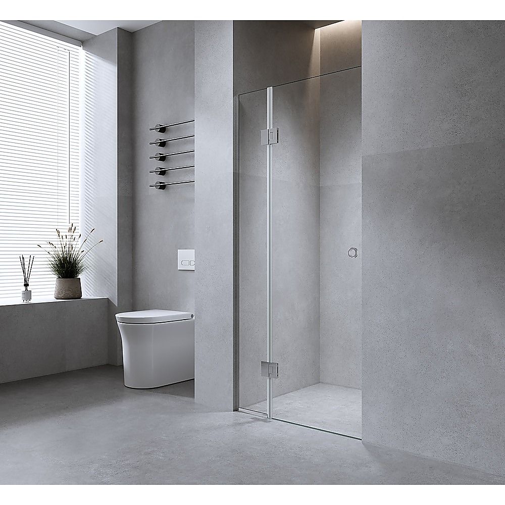 Shower Heads & Screens: 120cm Frameless Wall-to-Wall Shower Screen  Nickel Wall & Floor Channel with Brass Hinges