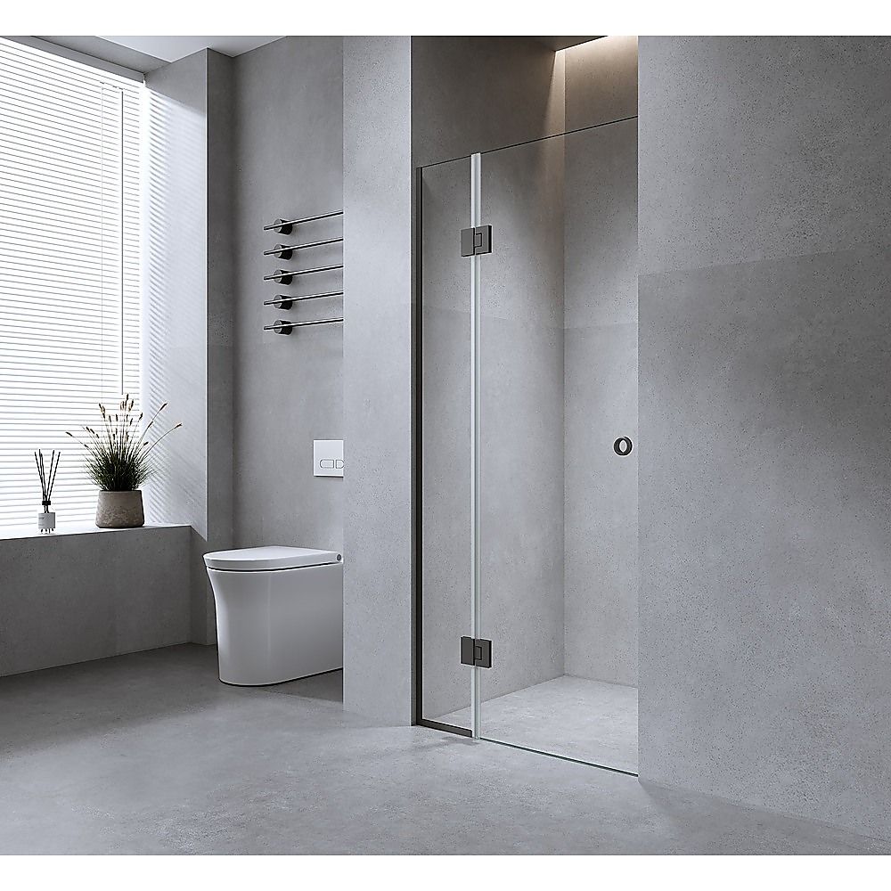 Shower Heads & Screens: 120cm Frameless Wall-to-Wall Shower Screen  Nickel Wall & Floor Channel with Brass Hinges