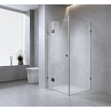 100x90cm Corner Frameless Shower Screen with Gold Brackets and Brass Hinges, Round Handle