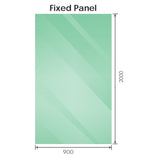 100x90cm Corner Frameless Shower Screen with Gold Brackets and Brass Hinges, Round Handle