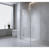 Shower Heads & Screens: 110x90cm Corner Frameless Shower Screen with White Brackets and Brass Hinges - Wall F-Brackets