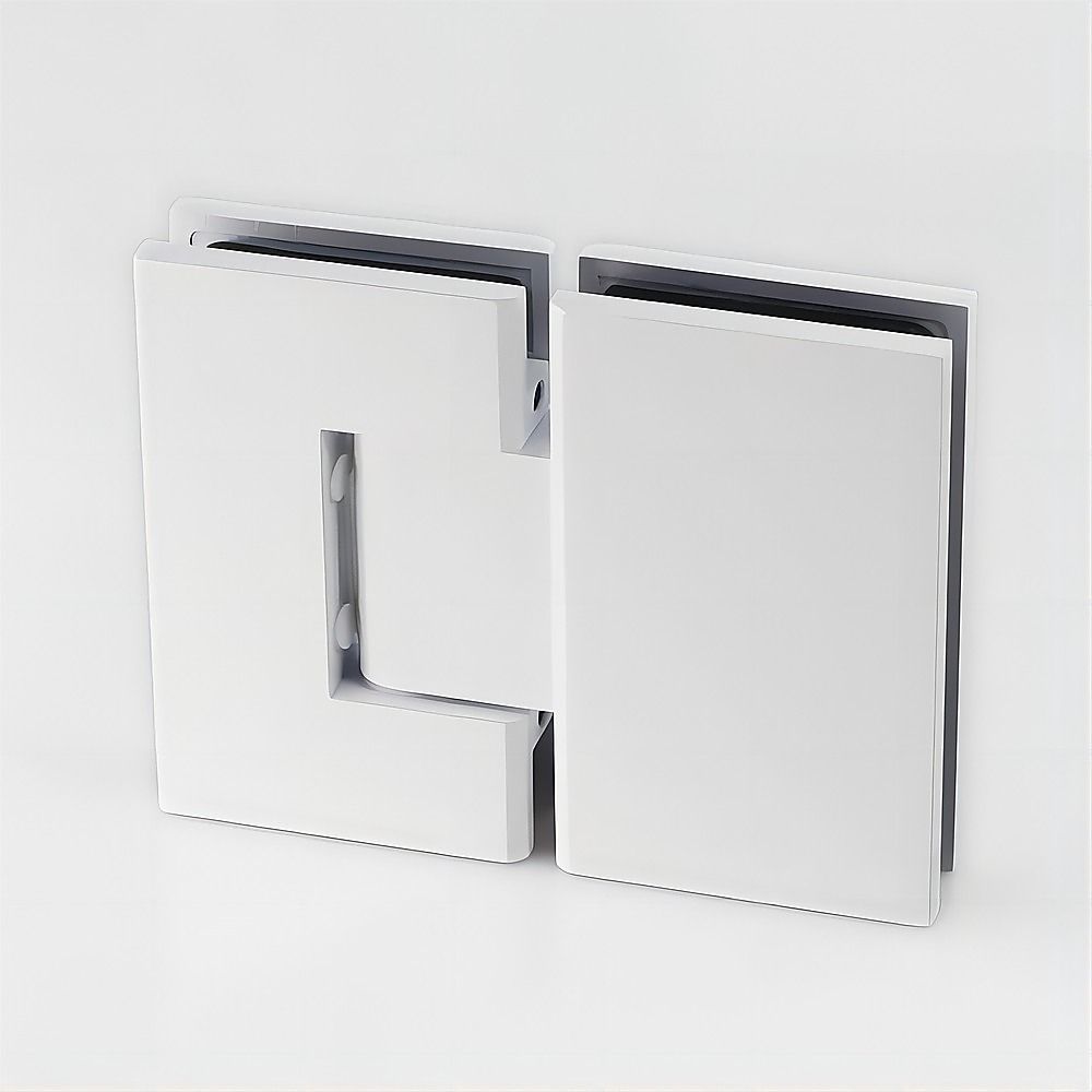 110x90cm Corner Frameless Shower Screen with White Brackets and Brass Hinges - F-Brackets