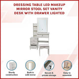 Dressing Vanity & Dressing Tables: Dressing Table LED Makeup Mirror Stool Set Vanity Desk With Drawer Lighted