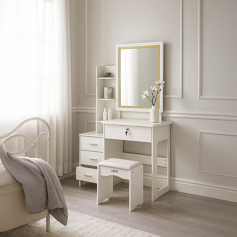 Dressing Vanity & Dressing Tables: Dressing Table LED Makeup Mirror Stool Set Vanity Desk With Drawer Lighted