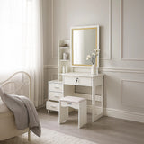 Dressing Vanity & Dressing Tables: Dressing Table LED Makeup Mirror Stool Set Vanity Desk With Drawer Lighted