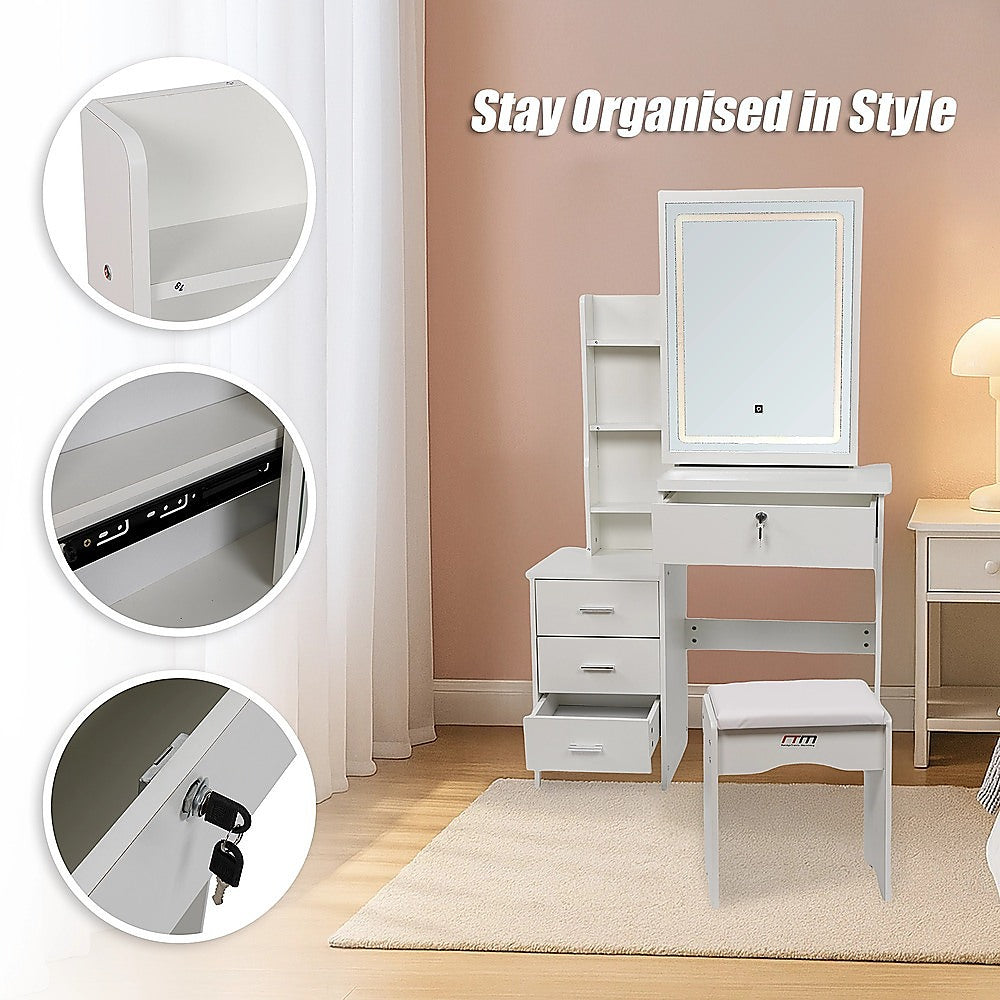Dressing Vanity & Dressing Tables: Dressing Table LED Makeup Mirror Stool Set Vanity Desk With Drawer Lighted