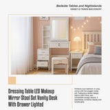 Dressing Vanity & Dressing Tables: Dressing Table LED Makeup Mirror Stool Set Vanity Desk With Drawer Lighted